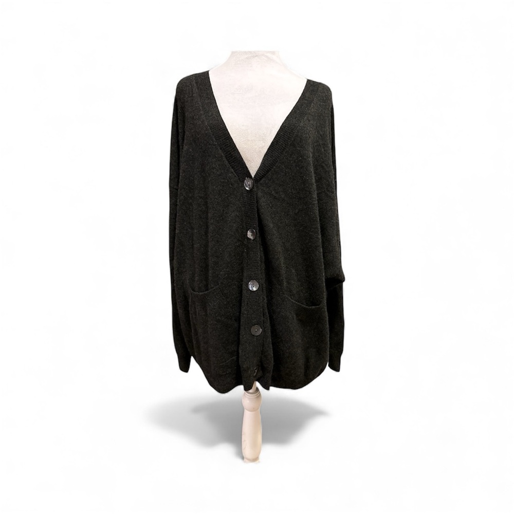 Elegant dark gray Oversized Dolman Sleeve cashmere Button-Up Cardigan
